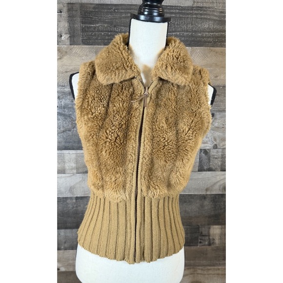 One Direction Jackets & Blazers - New Direction Boho Brown Sweater Vest Womens Small Faux Fur Hippie Cottage Y2K